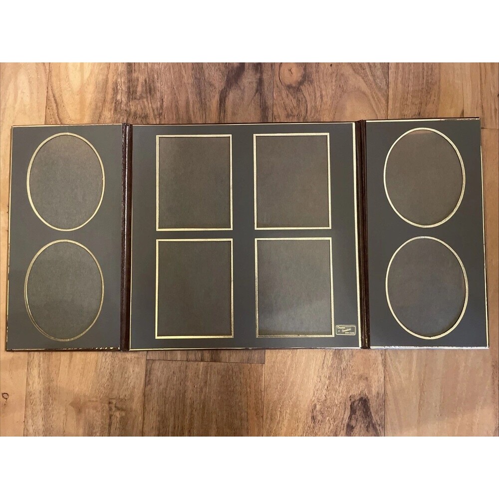 Vintage Faux Leather 8 Picture/Photo Tri-Fold Portfolio Display Marbled Brown